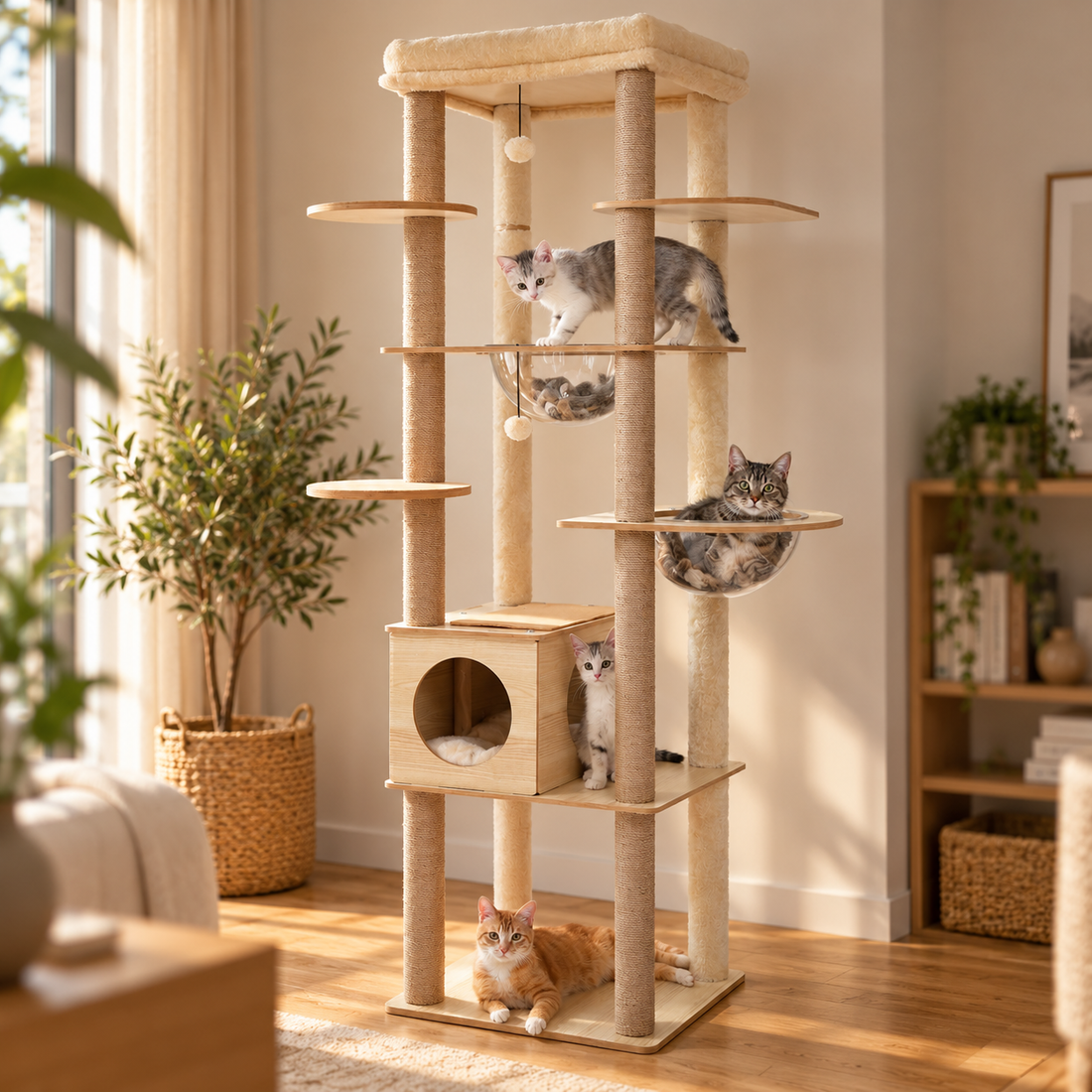 Grand arbre à chat Grand Duc 180 cm installé dans un salon