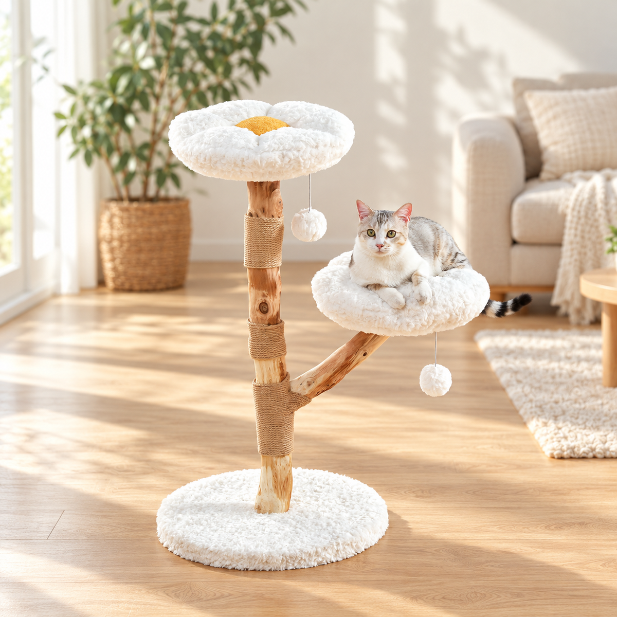 Chat couché sur un perchoir fleur de l'arbre à chat Clairière en bois massif