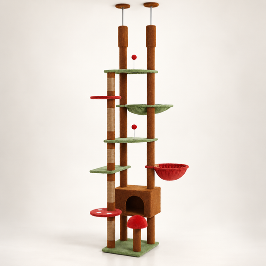 Vue d'ensemble sur fond neutre de l'arbre à chat Cime Marron sol-plafond avec niche en forme de souche