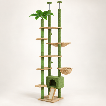Vue d'ensemble sur fond neutre de l'arbre à chat Cime Vert sol-plafond façon plante grimpante