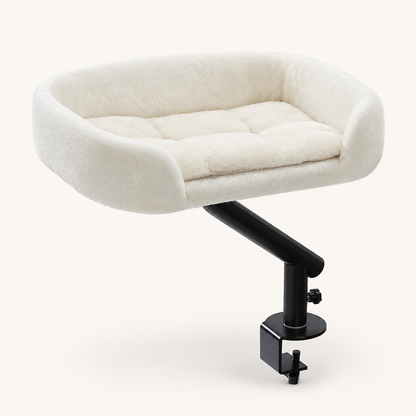 Lit de bureau pour chat Vigie beige avec bras rotatif et pince de fixation