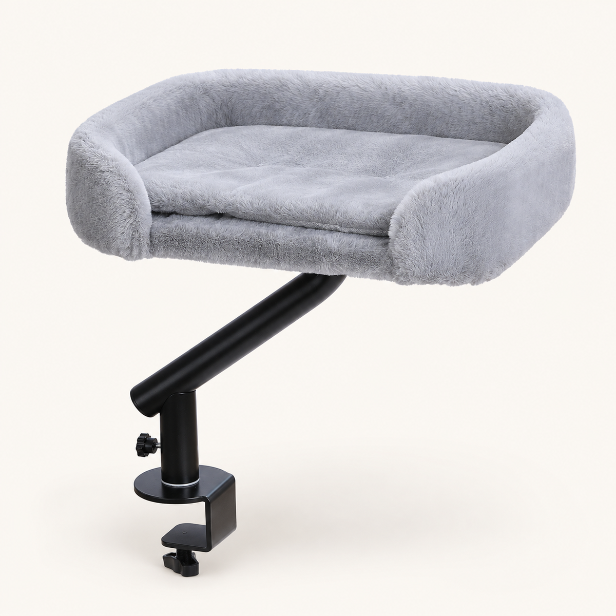 Lit de bureau pour chat Vigie gris avec bras rotatif et pince de fixation