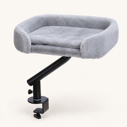 Lit de bureau pour chat Vigie gris avec bras rotatif et pince de fixation